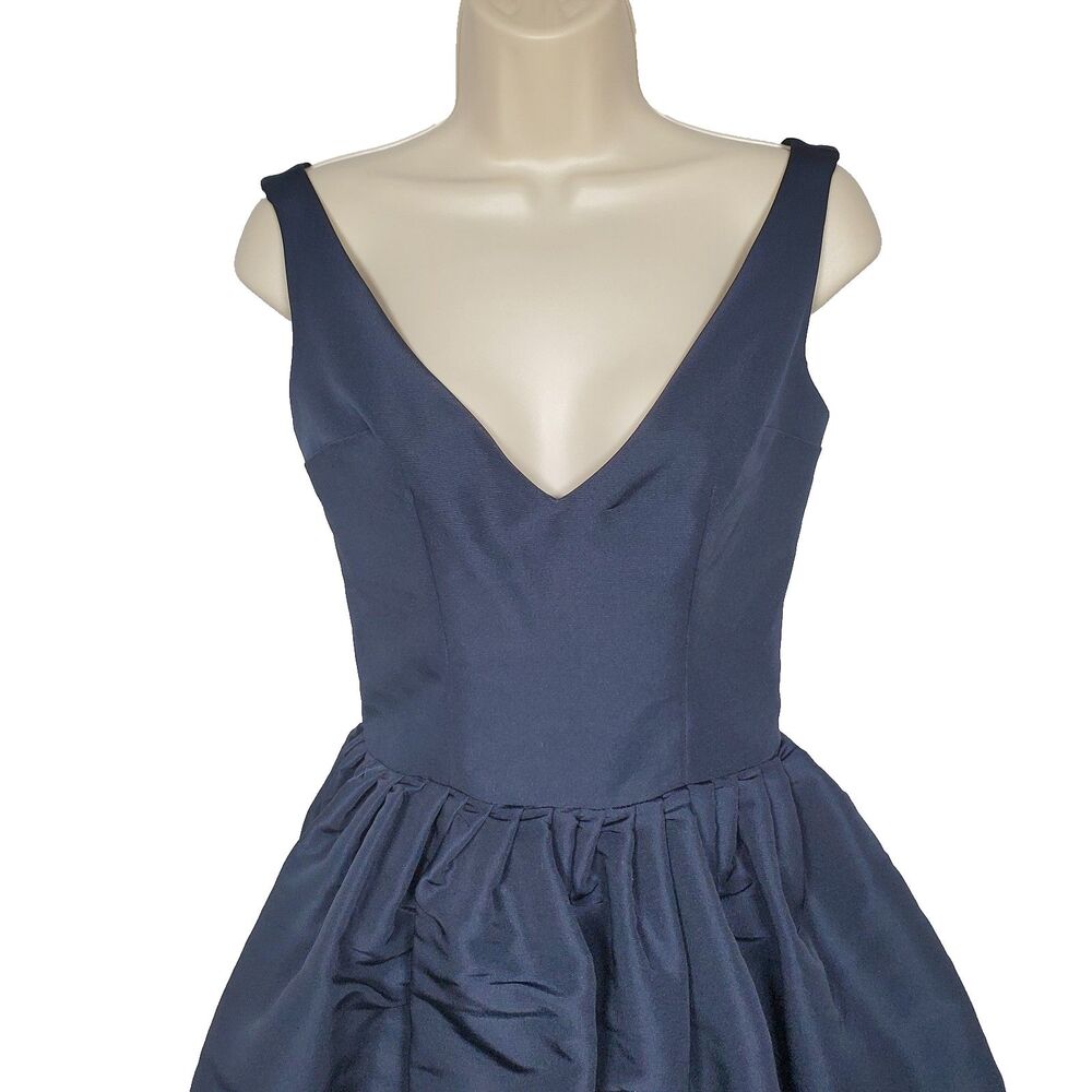 Chloe & Reese Women's Dress Size 2 Navy Blue 100% Silk Taffeta Peplum Lined - Picture 3 of 9